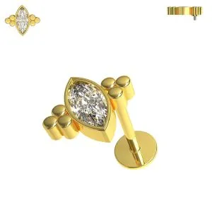 316L Surgical Steel Flat Marquise CZ Jeweled Flat-Back Tragus Helix Cartilage Piercing