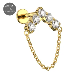 G23 Grade Titanium CZ jeweled chevron V shaped Design Internally Threaded Top with Flat Back Labret