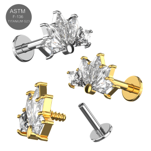 G23 Grade Titanium With 5 Stones in Vintage Fan Shape Design  Internally Threaded Top with Flat Back Labret