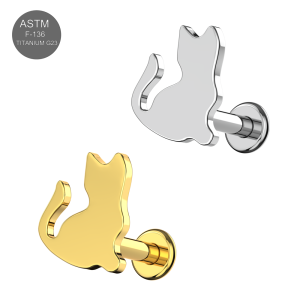 Flat Back Stud With Cat Top Implant Grade Titanium Internally Threaded Labret