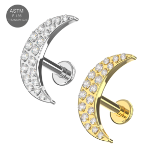 Crescent Moon With CZ Pave Top with Implant Grade Titanium Internally Threaded Labret 