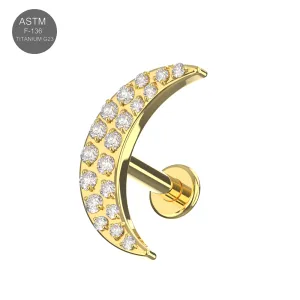 Crescent Moon With CZ Pave Top with Implant Grade Titanium Internally Threaded Labret 