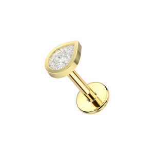 14K Solid Gold Teardrop CZ Internally Threaded Labret (Choice of Base)