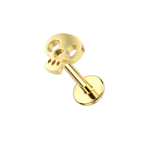 14K Solid Gold Gothic Skull Internally Threaded Labret – Choice of Base