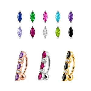 Fancy Jeweled Non-Moving Reverse Silver & Titanum Belly Ring