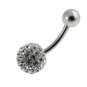 White Crystal Stone Banana Bar Navel Belly Ring