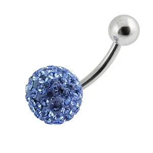 Sky Blue Single Color Crystal Stone Navel Banana Bar Belly Ring