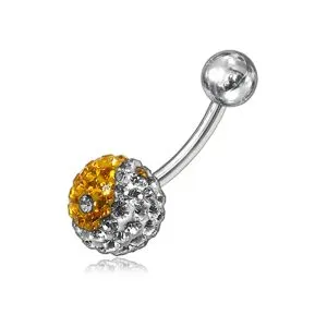 Yellow And White Preciosa Crystal Stone With SS Bar Belly Ring