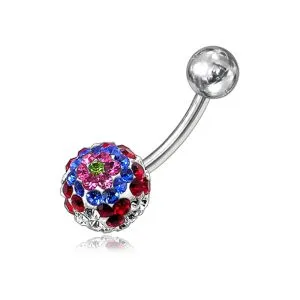 Rianbow Color Crystal Stone Dangling Banana Bar Navel Ring