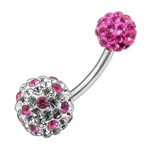 Multi Color Crystal Stone Balls With SS Banana Bar Belly Ring FDBLY091