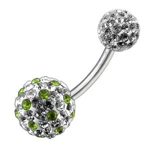 Mix Color Crystal Stone Balls With Steel Banana Bar Navel Ring FDBLY095 