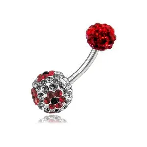 Multi Color Crystal Stone Flower Balls With SS Bar Navel Belly Ring  FDBLY107