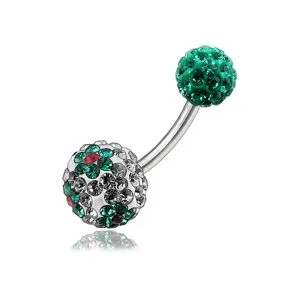 Light Green Crystal Stone Balls With SS Bar Banana Belly Ring FDBLY126
