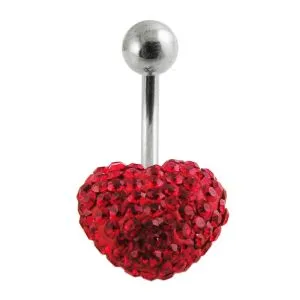 Cherry Color Crystal stone Heart With SS Curved Bar Navel Belly Ring