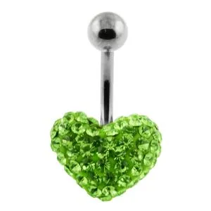 Light Green Color Crystal stone Heart With SS Curved Bar Ring