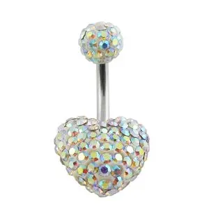 Fancy Crystal stone Heart With Banana Bar Navel Ring 