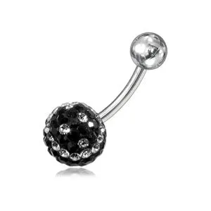 12mm Crystal Ball With Mix Color stone With SS Bar Curved Belly Ring 