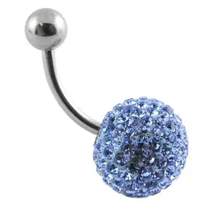 Sky Blue Crystal stone Studded Ball With SS Bar Curved Belly Ring