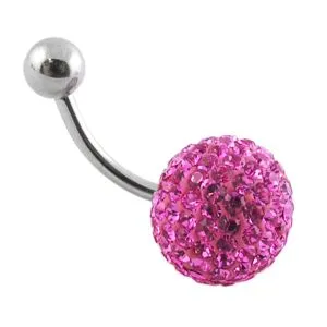 Pink Crystal stone Ball With 316L SS Bar Belly Ring FDBLY173 