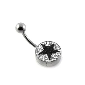 Black Star Crystal Logo With Steel Banana Bar Belly Ring