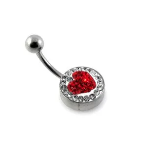 Pink Crystal stone Heart With Steel Base In SS Curved Belly Ring Body Jewelry
