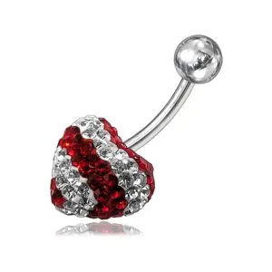 Crystal stone Heart With Banana Bar Belly Button Ring 