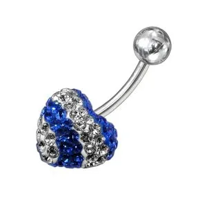 316L SS Banana Bar Crystal stone Heart Belly Ring FDBLY200
