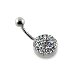 preciosa Multi Crystal stone SS Bar Belly Ring with steel Base