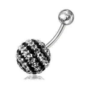 Silver Jeweled Steel Bar navel Ring With Multi Layer Crystal stone FDBLY221