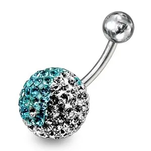 Multi Color Crystal Stone Jeweled Silver With 316L SS Belly Ring 