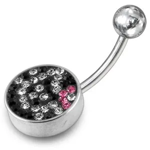 Black And White Crystal stone Jeweled With SS Curved Navel Ring Steel Base