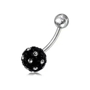 Black Crystal With White stone 316L SS Bar Belly Ring FDBLY263