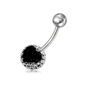 White With Black Crystal stone Heart Shape Curved Bar Belly Ring