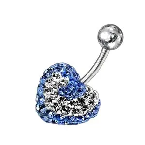 Light Blue Crystal stone Heart Navel Barbell Ring 