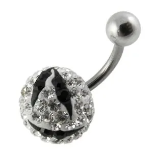 Multi Color Crystal Stone Zebra SS Curved Navel Ring