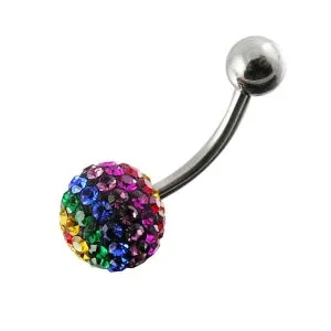 Glitter Multi Crystal stone SS Bar Belly Ring FDBLY310 
