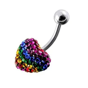 Mix Color Crystal stone Heart Curved Bar Navel Ring Body Jewelry