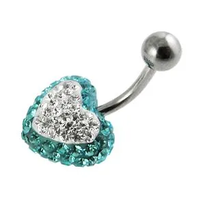 Crystal stone Heart SS Banana Bar Navel Ring FDBLY324 