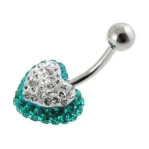 Multi Color Crystal stone Heart 316L SS Curved Navel Ring FDBLY326 