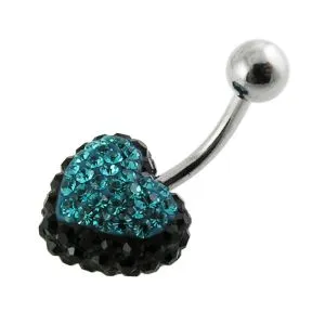 Green And Black Crystal stone Heart WIth SS Banana Bar Navel Ring 