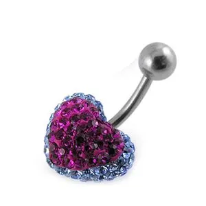 Mix Color Crystal stone Heart banana Bar Navel Belly Ring FDBLY366 