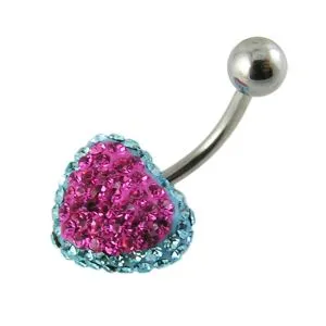 Crystal stone Heart Belly Curved Barbell Ring
