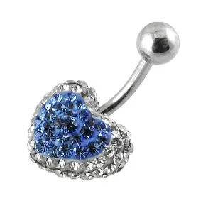 12mm multi Color Crystal stone Heart Navel Ring With Banana barbell 