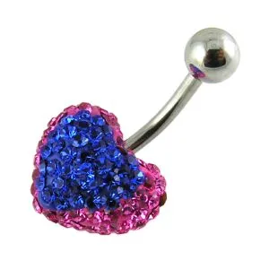 Mix Color Crystal stone Heart SS Curved Bar Belly Button Ring FDBLY374