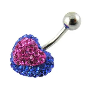 Blue Crystal stone With Pink Heart 316L SS Curved Navel Ring 