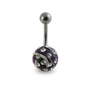 Black And White Hand Painted Crystal Ball SS Curved Navel Ring