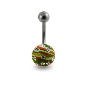 Multi Colored Hand Painted Crystal Ball Curved Belly Ring