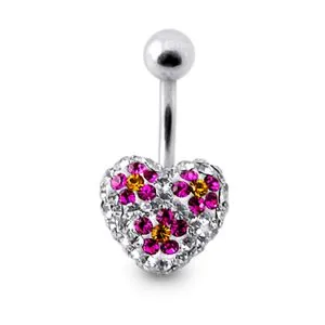 Crystal Stone Heart With Small Flower Belly Banana Ring