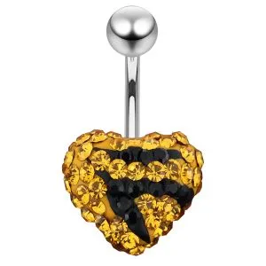 Tiger Strips Crystal Stone Heart Navel Ring With SS Banana Bar