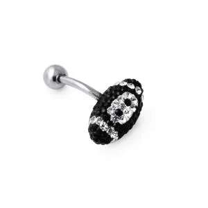 Black Crystal Rugby Ball Navel Bar 